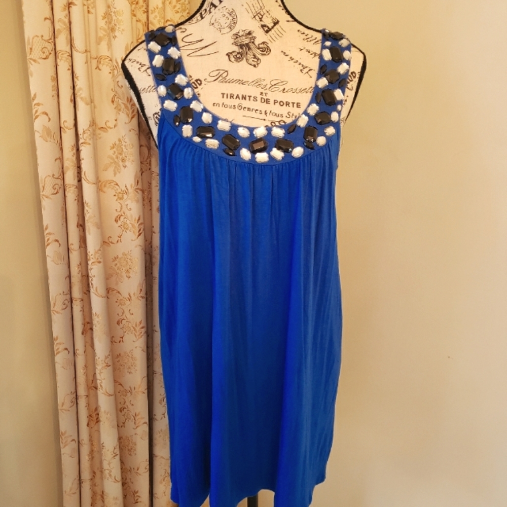Request Blue Dress with Rhinestones Embellishment
